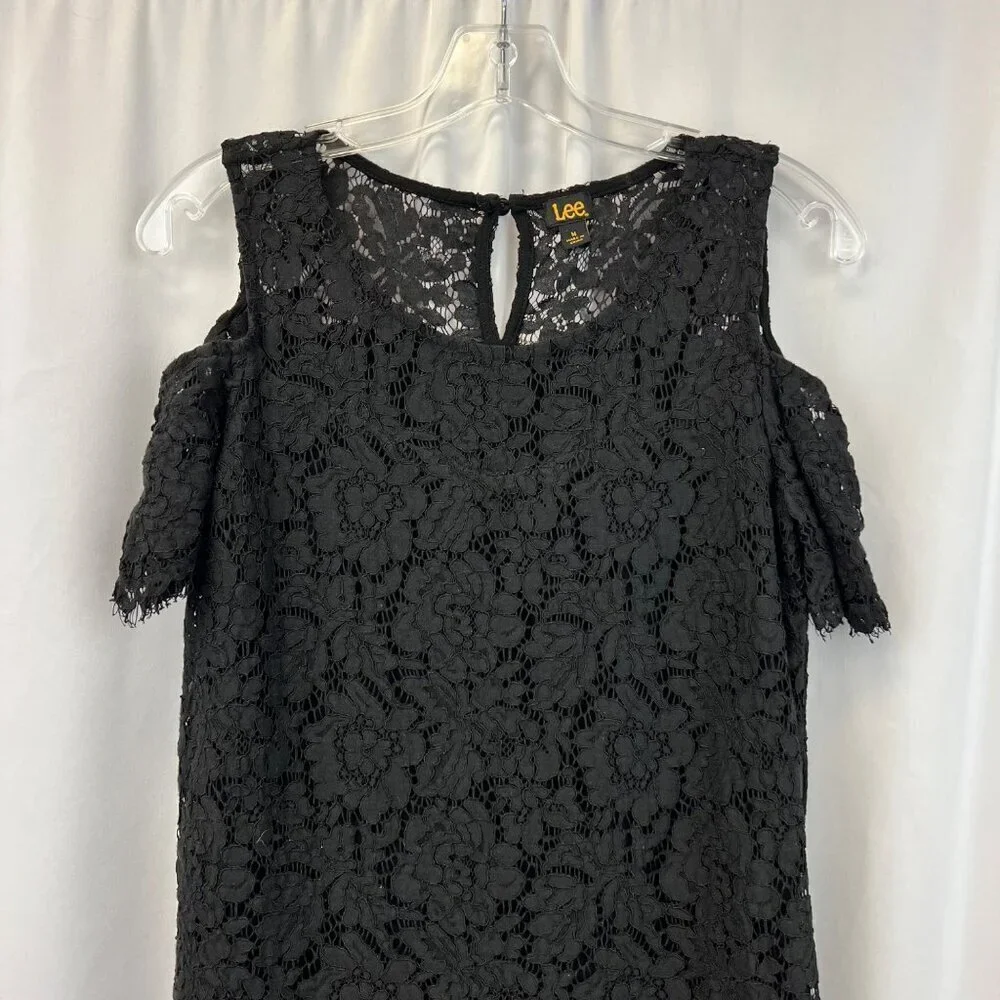 Lee Cold Shoulder Short Sleeve Lace Blouse Women’s Size M Keyhole Back Lined - Picture 2 of 9